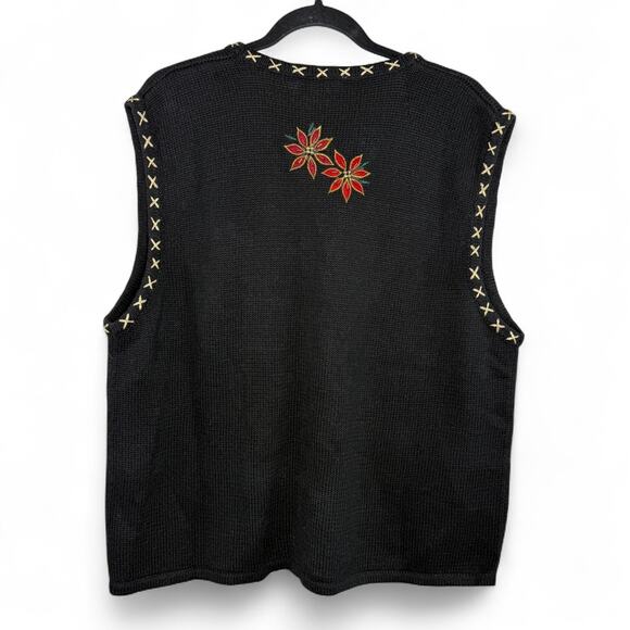Vintage Bobbie Brooks XL Poinsettia Holiday Sweater Vest Grandmacore Beaded - Picture 4 of 7